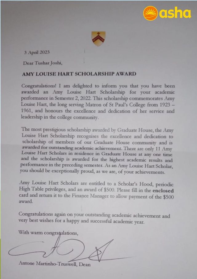 Tushar: a testament to ‘Asha Way of Life’ as he donates his scholarship money for Riverbed crisis.