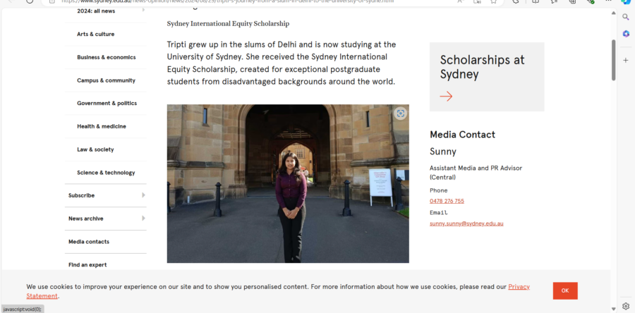 Tripti’s journey from a slum in Delhi to the University of Sydney